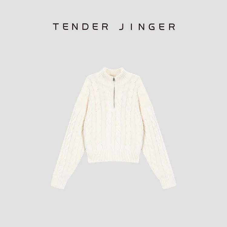 Tender Jinger【凉意渐浓】半拉链粗绞花针织衫T53BBS50054