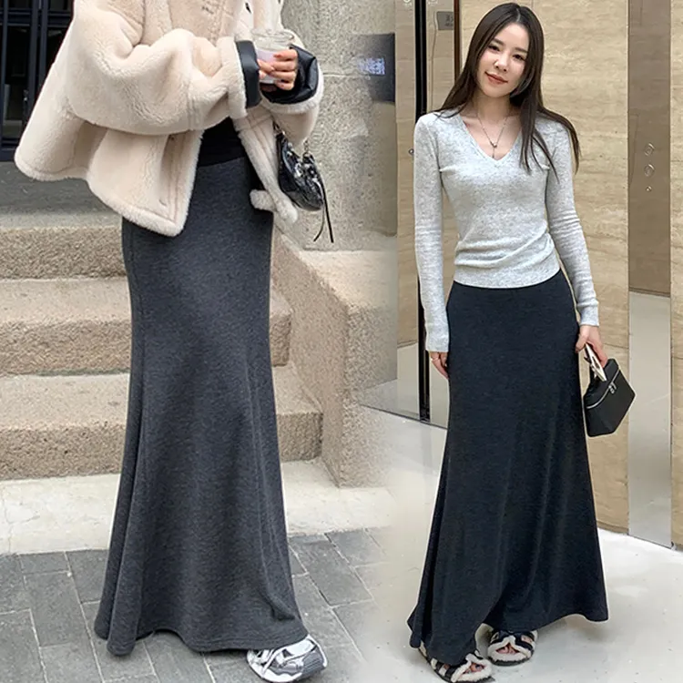 孕妇装黑色半身裙秋冬季新款复古高腰设计感糯米包臀鱼尾裙长裙子