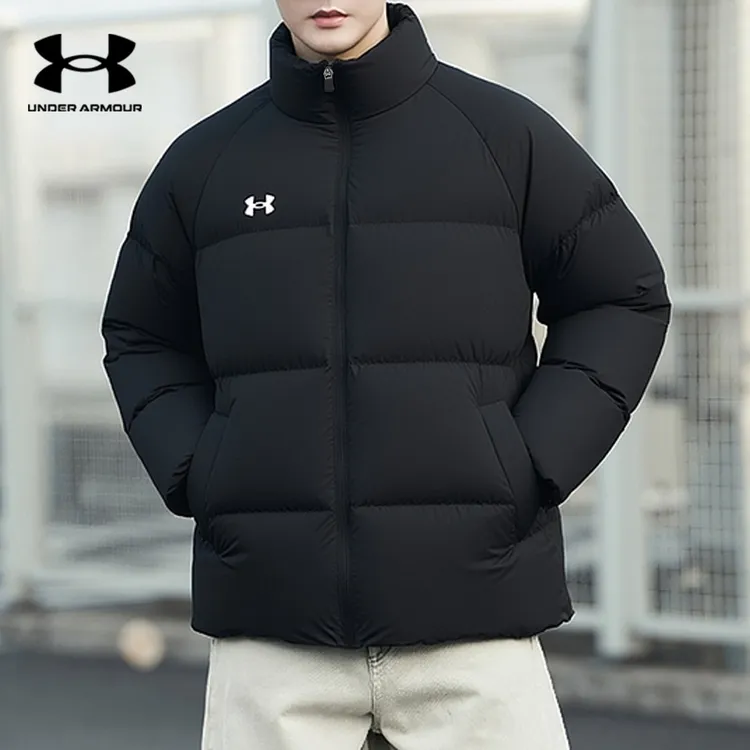 安德玛运动羽绒服男款休闲时尚短款潮流加厚保暖白鸭绒立领外套男