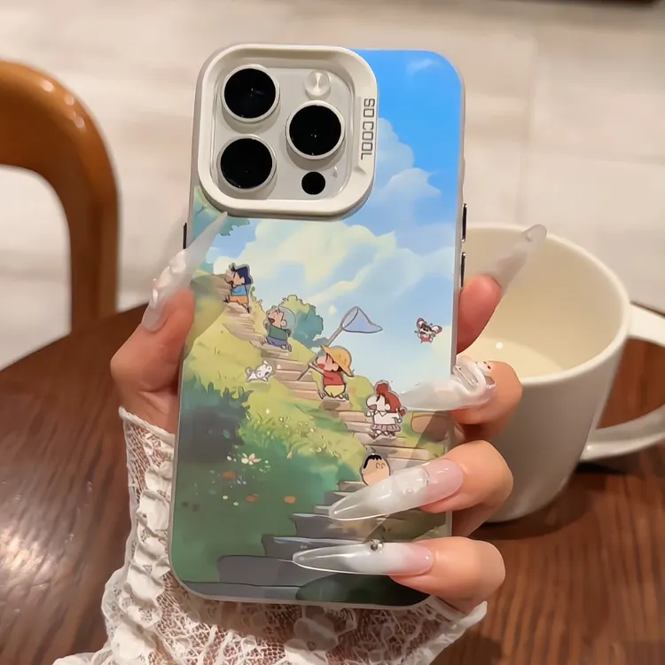 适用苹果16pro磨砂彩银iPhone15手机壳华为p踏青小新五人帮小米15