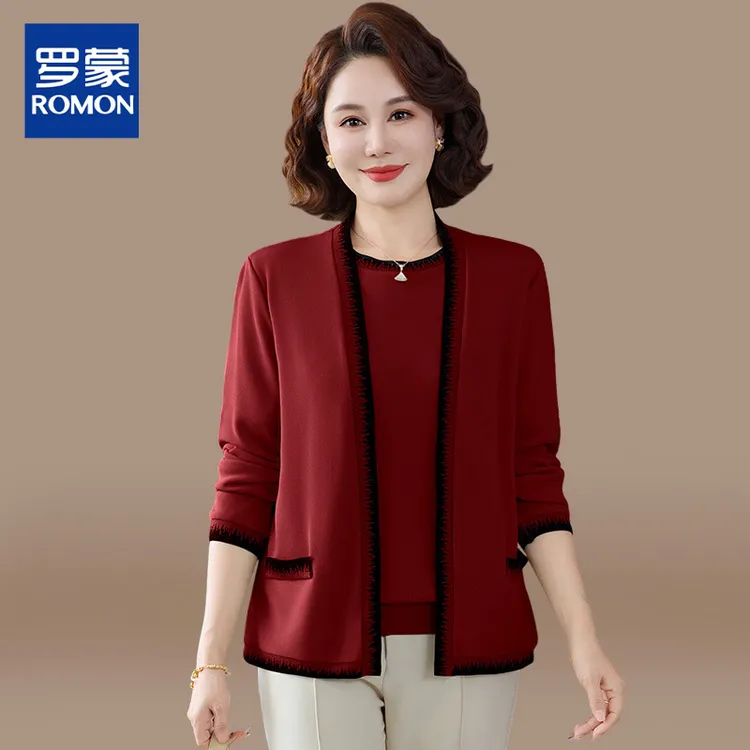 妈妈秋装喜婆婆婚宴装2025新款洋气中老年春秋针织小衫上衣套装女