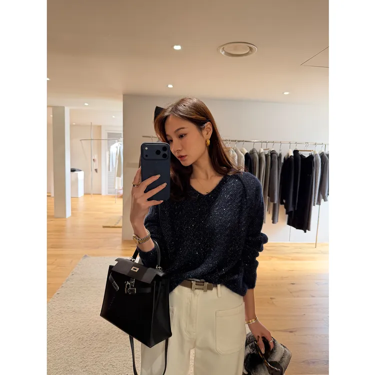 KEEP KAPU靠谱【绒间星芒】重工高品珠片纱混纺v领针织衫KP253811