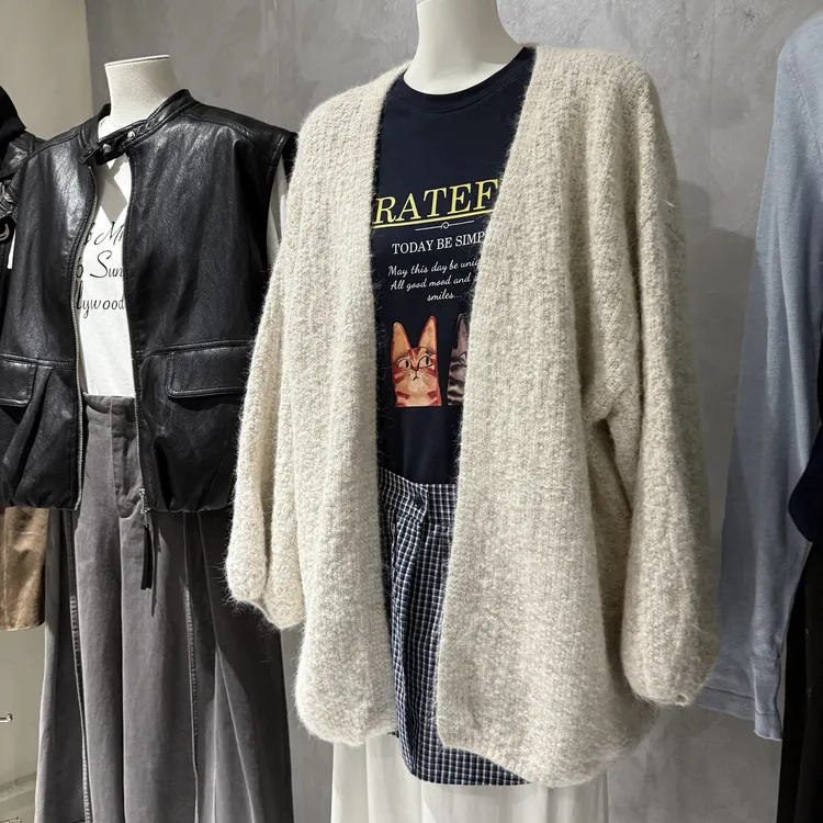 软糯纯色灯笼袖慵懒风中长款针织毛衣针织新款时尚洋气百搭女装