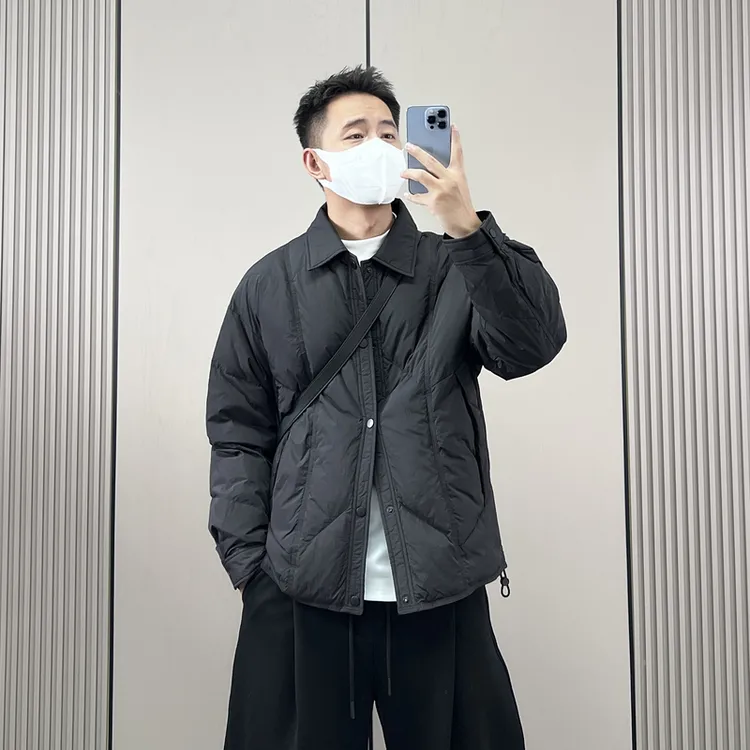 梅一天设计感翻领轻薄羽绒服男2025冬季新款潮流休闲百搭保暖外套