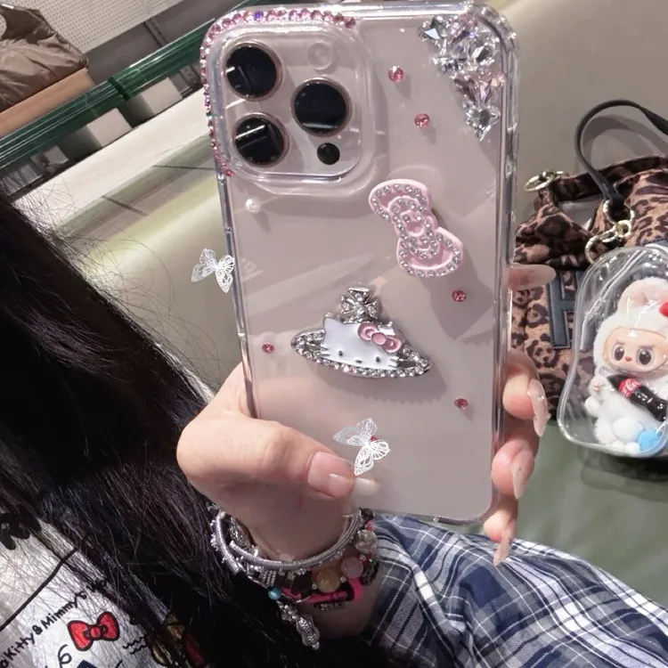 立体旋转蝴蝶结闪钻适用于苹果iPhone16promax手机壳15可爱14KT
