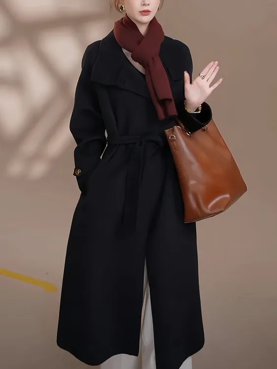 赫本风黑色大衣女2025秋冬新款韩系高级感立领毛呢外套气质