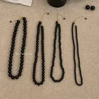 合金仿珍珠项链 韩系博主同款简约黑色珠珠项链颈链毛衣链高级感