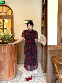 哒头.Studio【夜玫瑰】微胖mm大码绝美复古旗袍敬酒显白连衣裙