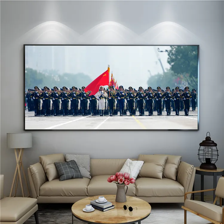 军事军人仪仗队挂画解放军女民兵方队阅兵装饰画军旅国防教育壁画