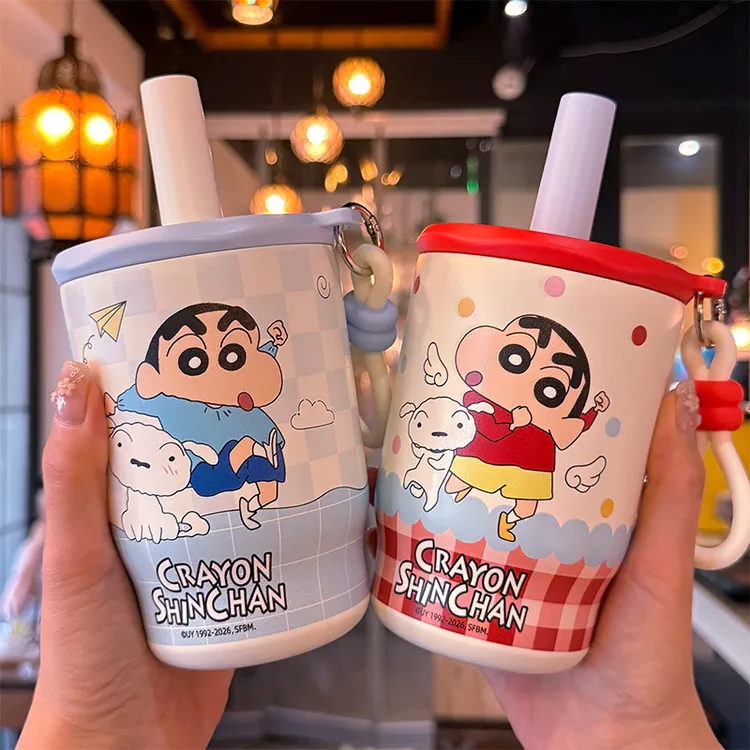 蜡笔小新女生高颜值保温杯保冷水杯少女心夏季吸管杯便携学生杯子