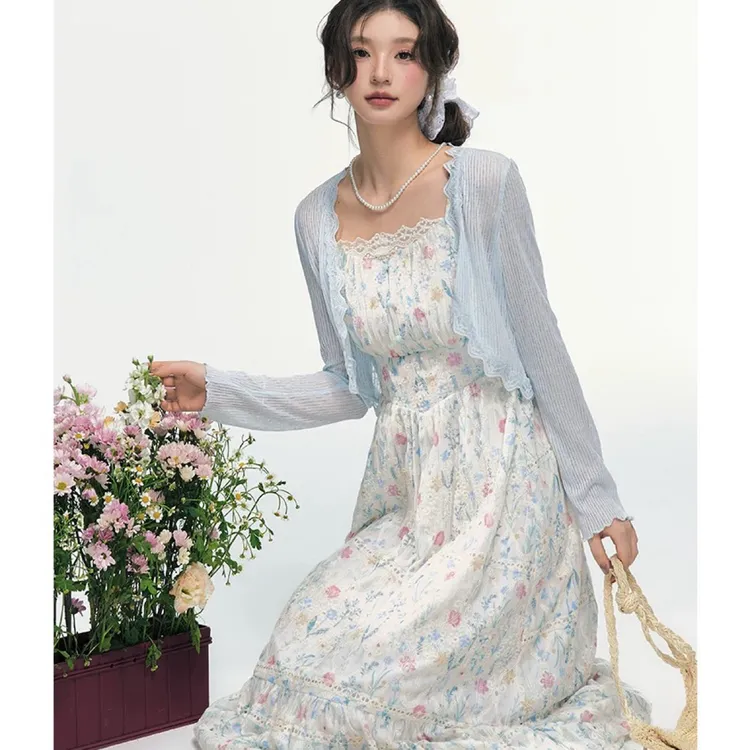 女装女夏季法式冰雾遮阳针织开衫蕾丝显瘦毛针织衫