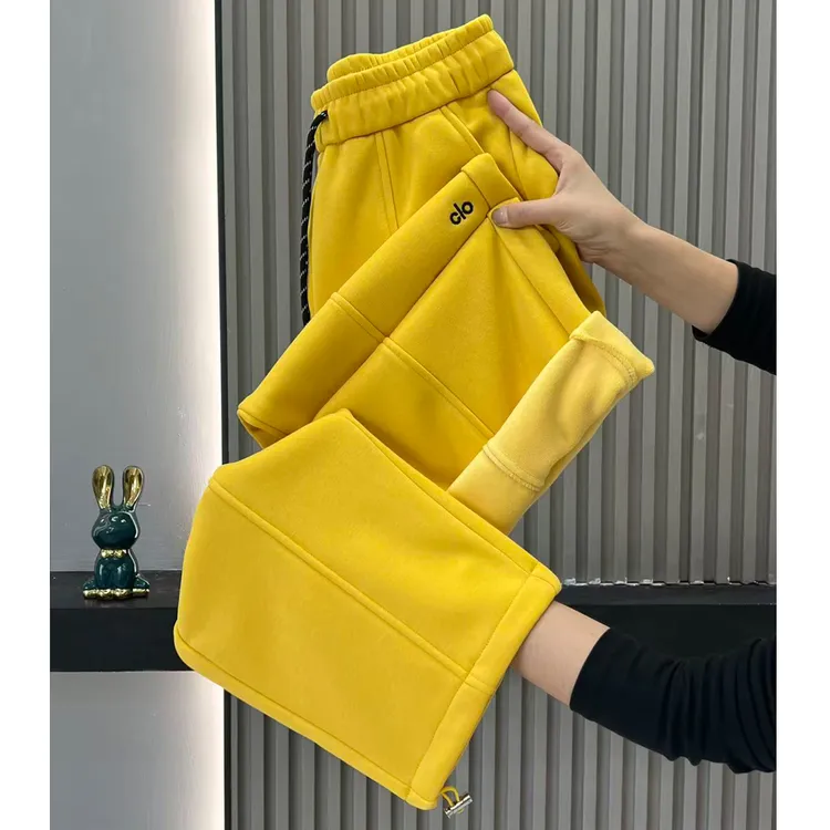 欧货字母刺绣阔腿休闲裤2025冬季新款百搭日常通勤松紧腰抽绳卫裤