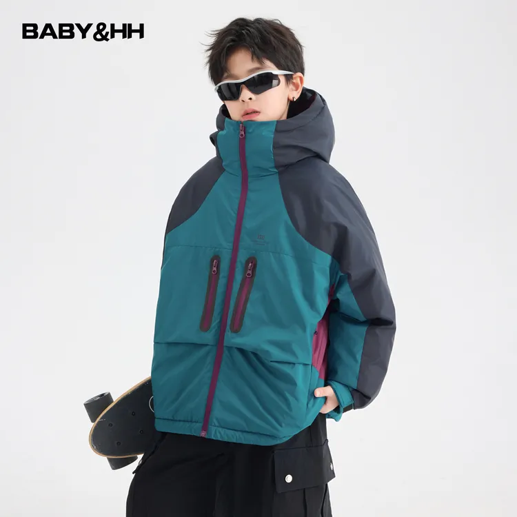 男童冬季撞色加厚连帽冲锋衣棉服2025新款儿童装冬装防水棉袄外套