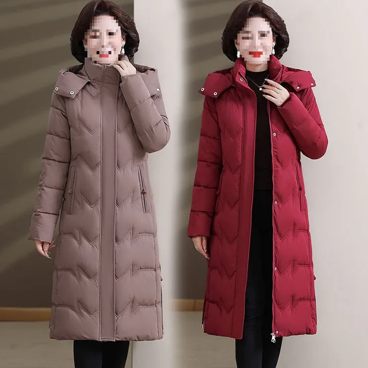 妈妈冬装棉服女冬装长款过膝大码加厚棉袄外套冬季新品中老年棉衣