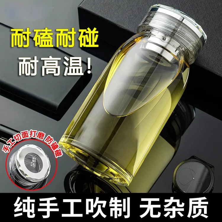 HENGLU/恒路镜面杯盖单层加厚大容量带滤网水杯时尚玻璃杯