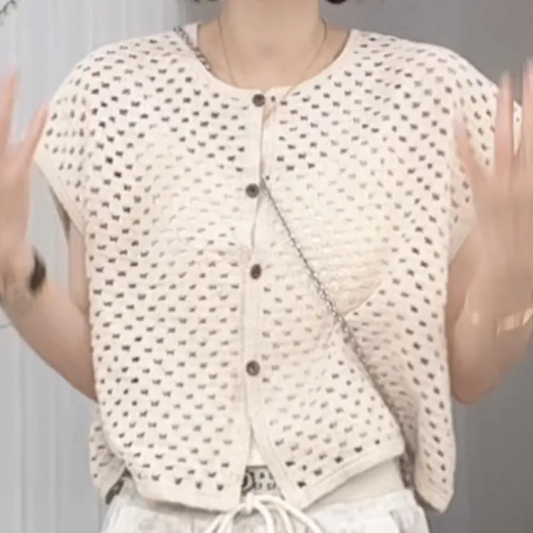 2025夏新款镂空钩花温柔风针织开衫马甲高级百搭上衣9149