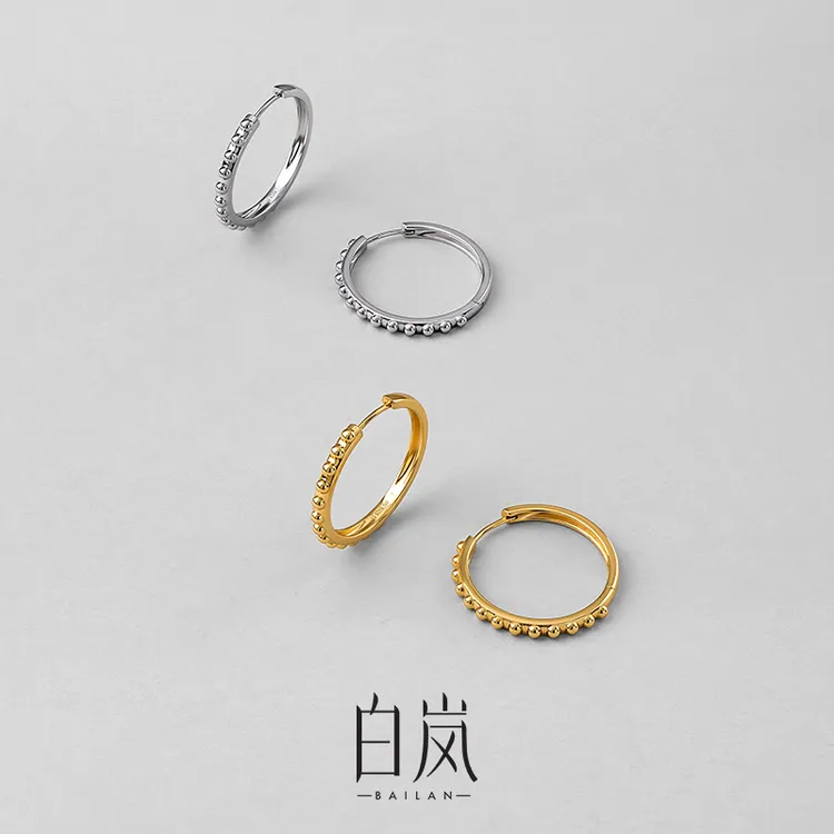 925银耳饰 【双11新品】白岚连珠耳环简约个性气质素圈耳圈ED4792