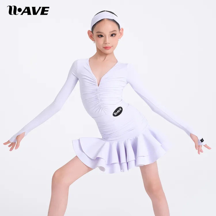 WAVE未午少儿拉丁舞服法式印象分体包臀高回弹国标舞服女童练习服