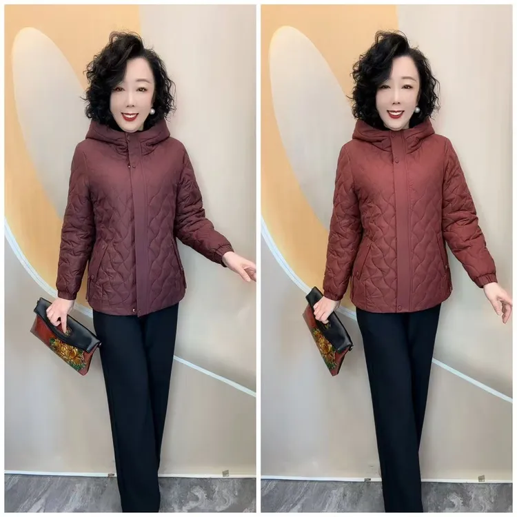 108冬优雅妈妈连帽时尚显瘦宽松大码二棉服外套，66衣长