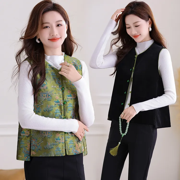 双面穿新中式国风马甲背心女春秋新款妈妈马夹背心金丝绒洋气外套
