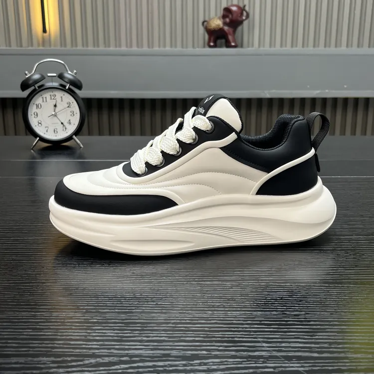 黑白拼色休闲面包潮流厚底时尚休闲鞋板鞋透气秋季真皮增高男士