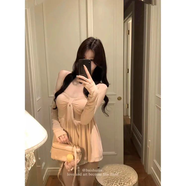 慵懒宽松粉色长袖防晒开衫女夏季套装纯欲飘带抹胸背心上衣两件套