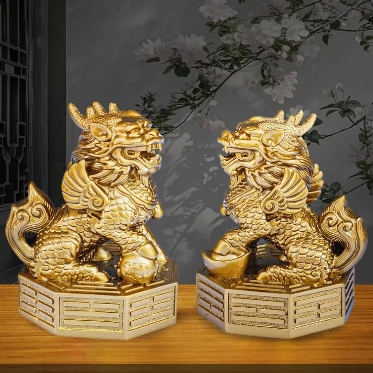 铜色麒麟摆件仿玉石招财麒麟工艺品乔迁家居客厅装饰工艺开业礼品
