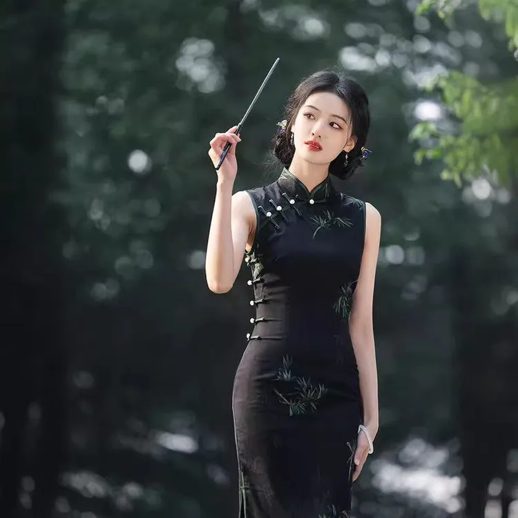 少女长款无袖旗袍2024春夏新款新中式改良文艺复古中国风连衣裙