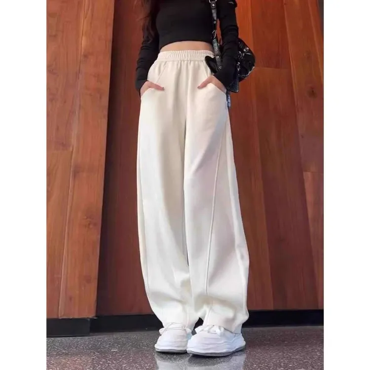 FAVMARTHA白色加绒卫裤女春秋新款加绒加厚香蕉裤小个子运动裤高