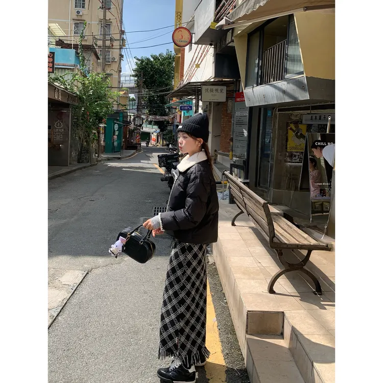 切糕自制【北欧格雷】小个子秋冬设计感小香风粗花呢高腰直筒半身裙