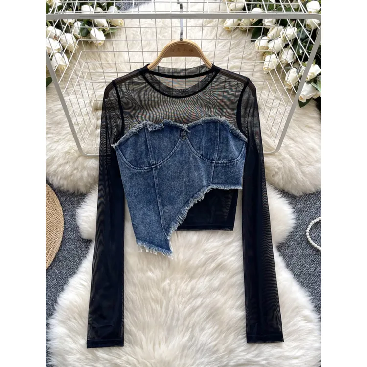 欲性感透视网纱洋气春秋上衣女夏季薄款