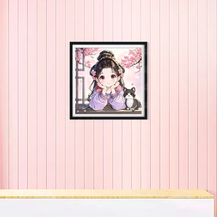 【进口棉布】爱阁十字绣猫咪女孩新款可爱小件现代卡通装饰画手工绣