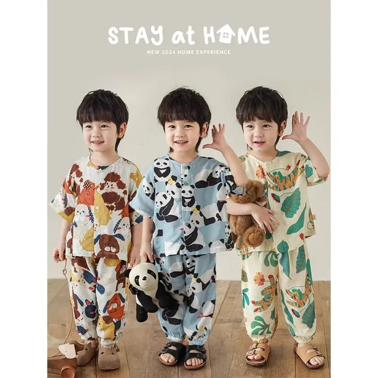 男童2025新款舒适洋气满花四面弹家居服