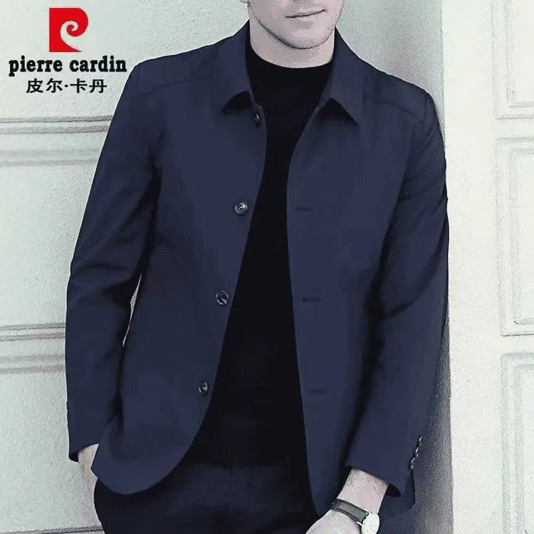 皮尔卡丹2025男休闲外套中青年夹克春秋冬款翻领商务休闲爸爸外套