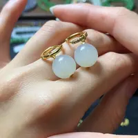 和田玉耳饰银S925镶嵌