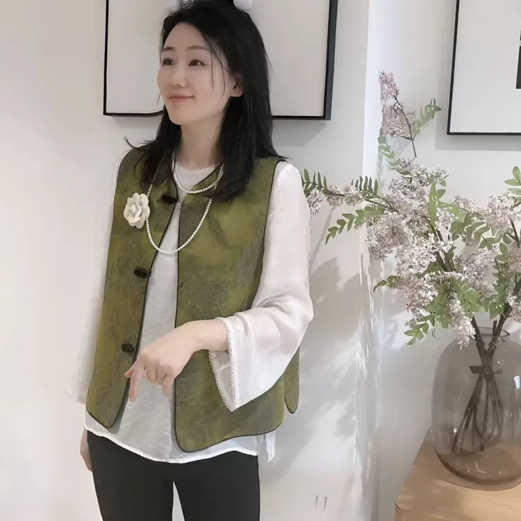 气质重工圆领中式马甲-不可机洗-干洗