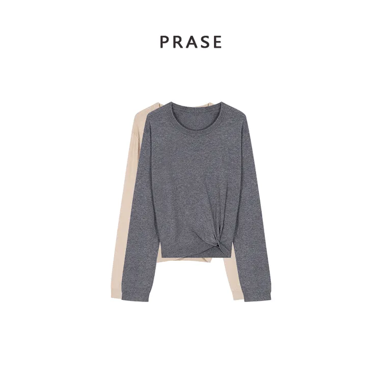PRASE·噜【玛莱区午后】微胖轻奢设计款春时尚扭结毛针织衫PR502B01