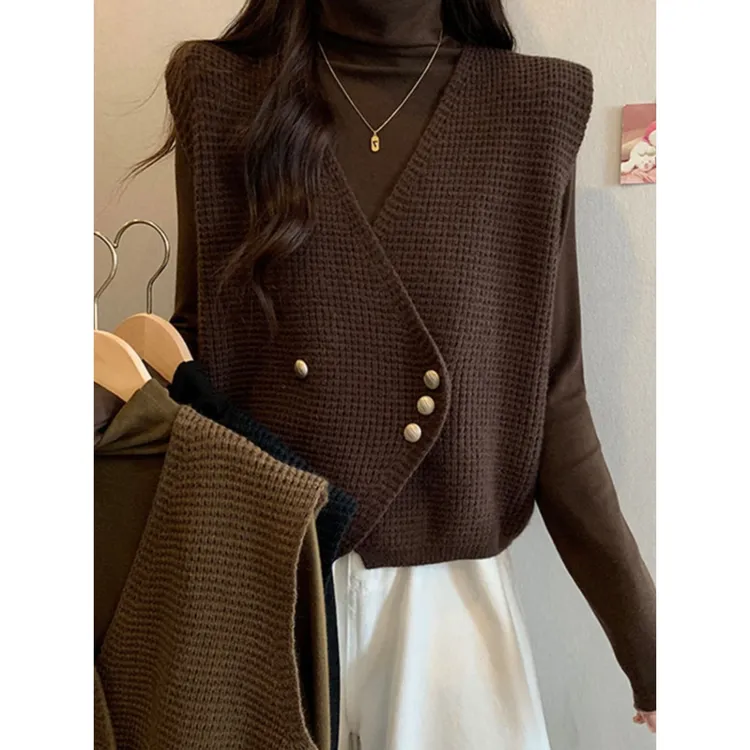 针织背心女士秋季2024新款宽松慵懒风格女士毛衣开衫与上衣