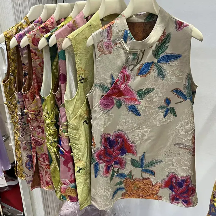 新中式国风提花无袖衬衫背心女夏季2025新款高级感盘扣坎肩上衣潮