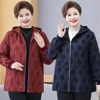 大码洋气妈妈印花风衣中老年女装秋冬气质妈妈装双面连帽