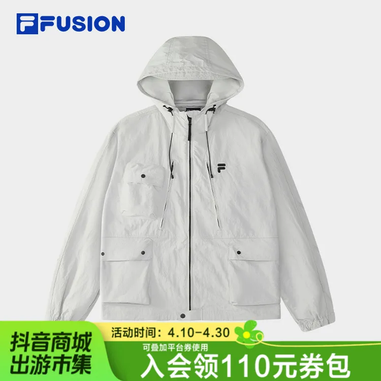 FILA斐乐梭织外套男士运动休闲户外宽松连帽上衣春季T11M523701F