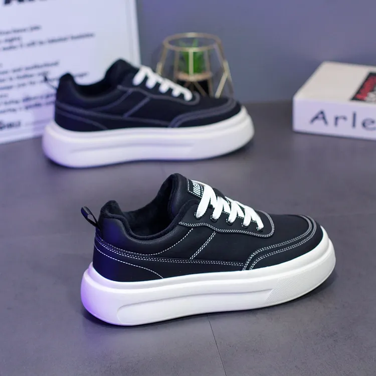 秋冬款加绒男鞋厚底潮流运动休闲鞋欧美范复古板鞋软底轻便男鞋