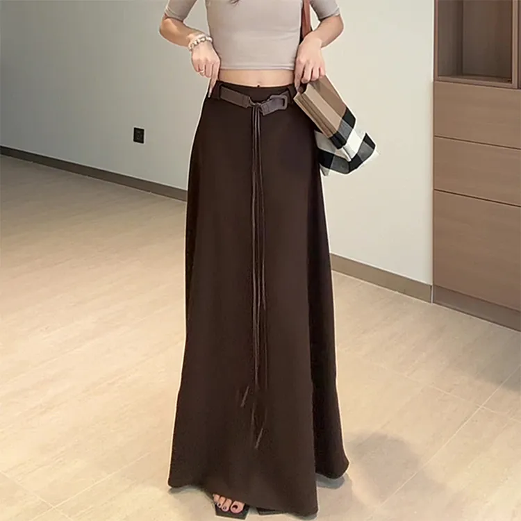文艺复古御姐风咖色半身裙女秋季新款高腰遮胯宽松显瘦休闲长裙