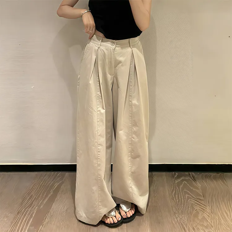 设计感压褶垂感直筒裤女2025夏季新款韩版时尚百搭减龄阔腿长裤子