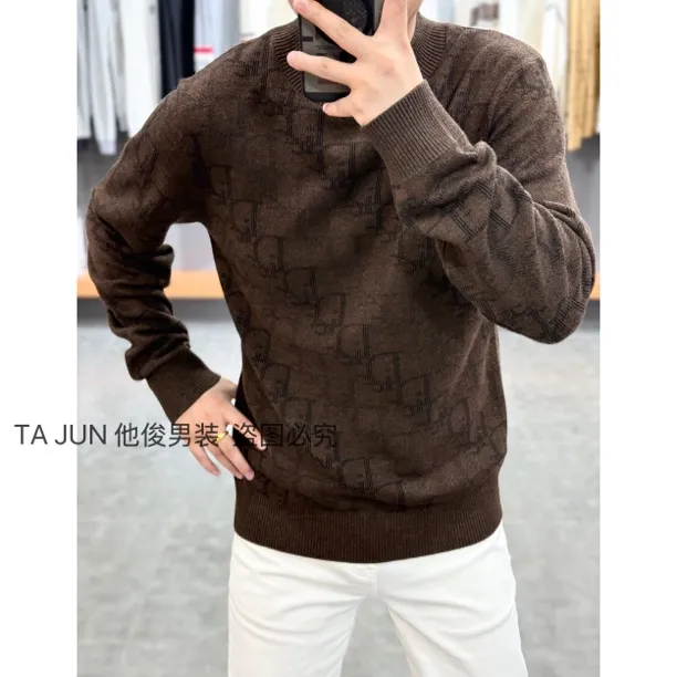 *他俊*秋冬针织圆领字母时尚男装提花百搭毛衣 5106