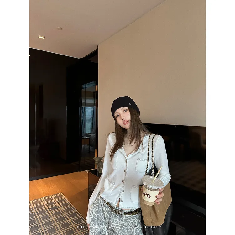 THEISSN宁司 口袋拼接针织衫女早秋新款气质开衫上衣 01288