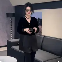 春秋季收腰松弛感金丝绒拼接醋酸气质高贵百搭女长袖外套