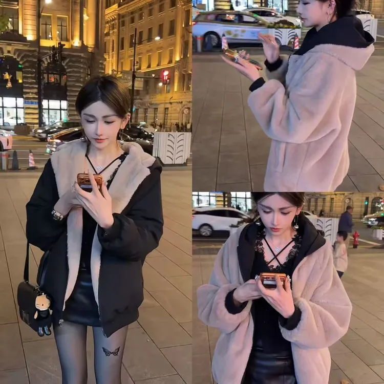 （浠儿家）雪国暖冬”双面穿重磅加厚水洗棉服外套