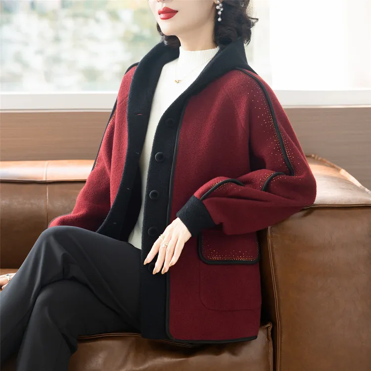 妈妈秋冬外套连帽洋气中老年女上衣40岁50休闲大码针织衫厚款百搭