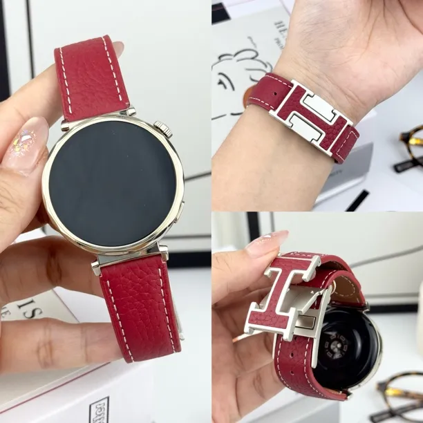 适用华为手表gt5/gt4荔枝纹H扣41mm真皮磁吸表带watch5秋冬Fit4